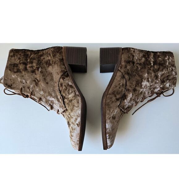 Freda Salvador NEW Ace Crushed Velvet Lace Up Mid Heel Taupe Brown Boots Size 7 - Picture 7 of 13